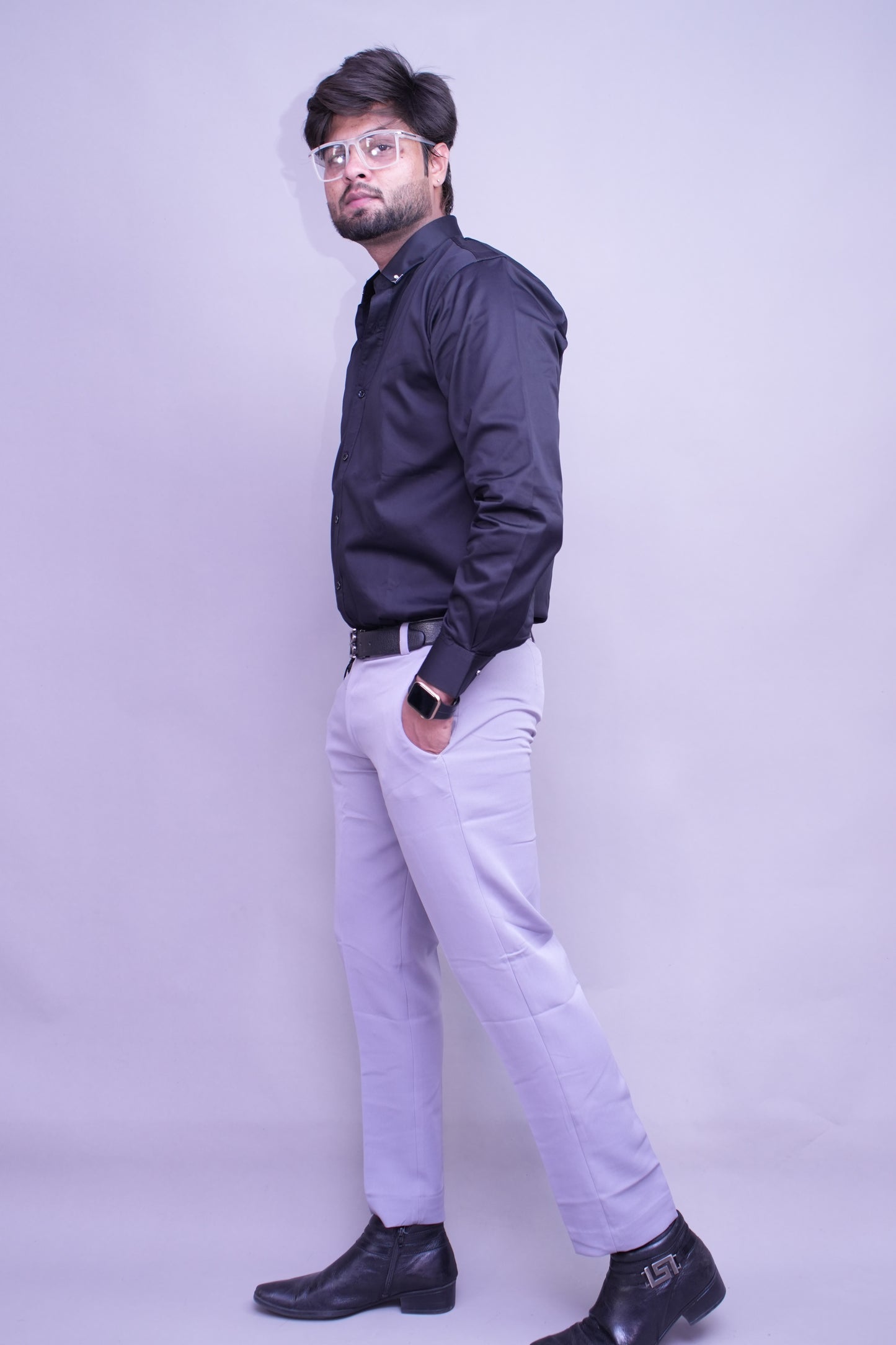 Mandarique Black Linen Blend Shirt