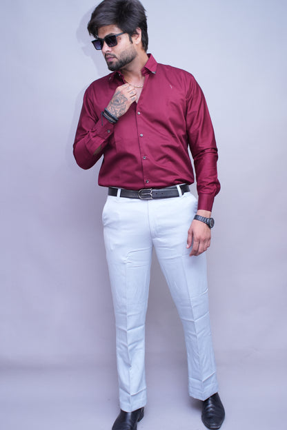 Mandarique mahroon Linen Blend Shirt