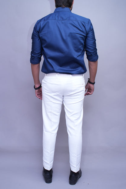 Men white Regular Fit Textured Flat Front Formal Trousers