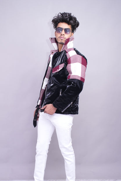 Black and Burgundy Checkered Vinyl Streetwear Jacket