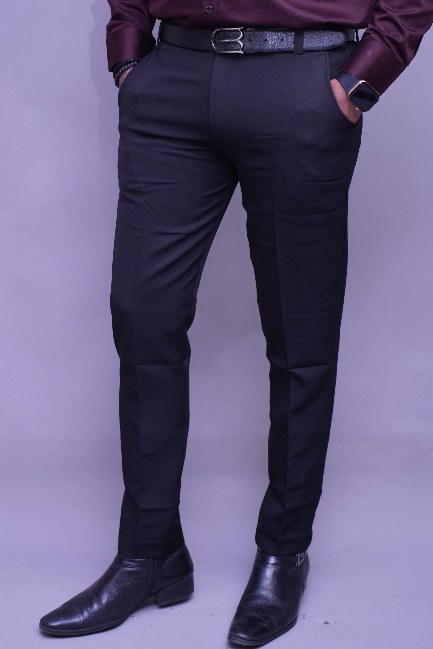 Men Black Regular Fit Solid Flat Front Formal Trousers