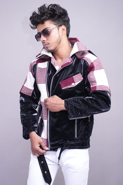 Black and Burgundy Checkered Vinyl Streetwear Jacket