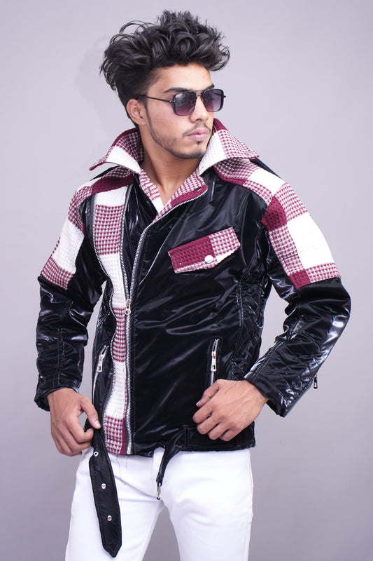 Black and Burgundy Checkered Vinyl Streetwear Jacket