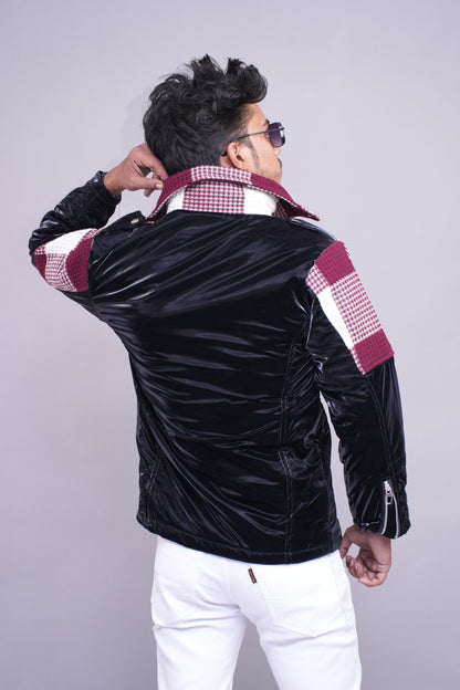 Black and Burgundy Checkered Vinyl Streetwear Jacket