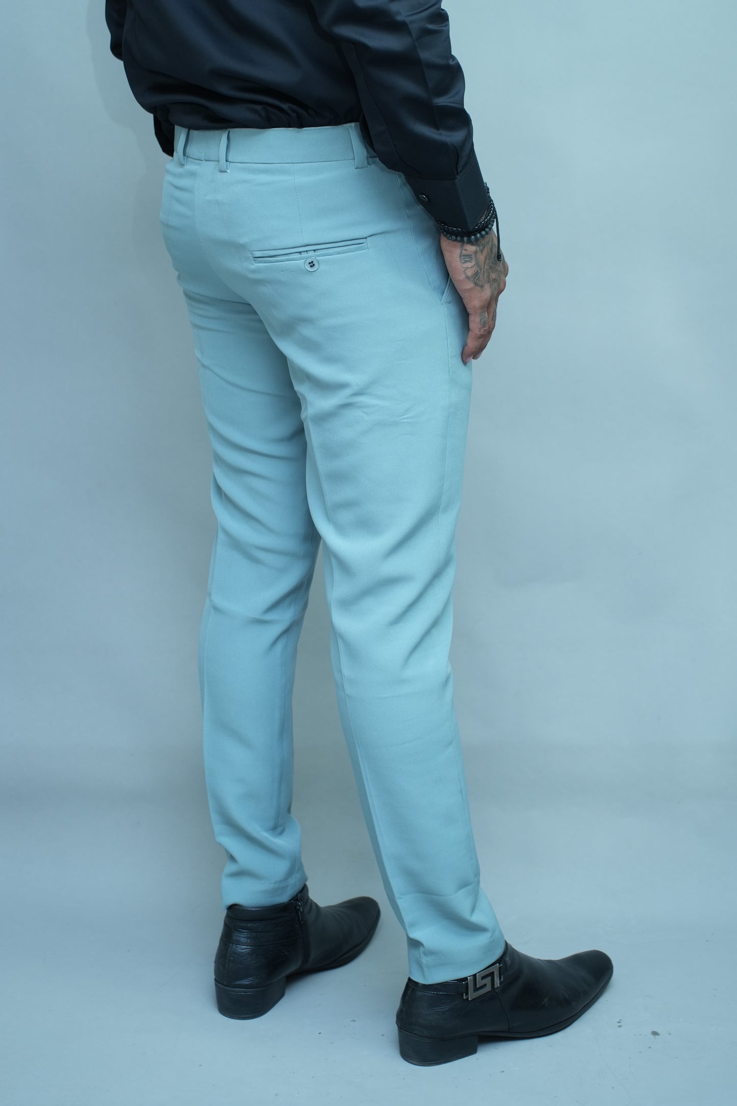 Men light green Regular Fit Textured Flat Front Formal Trousers