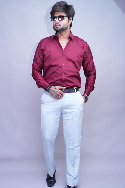 Mandarique mahroon Linen Blend Shirt