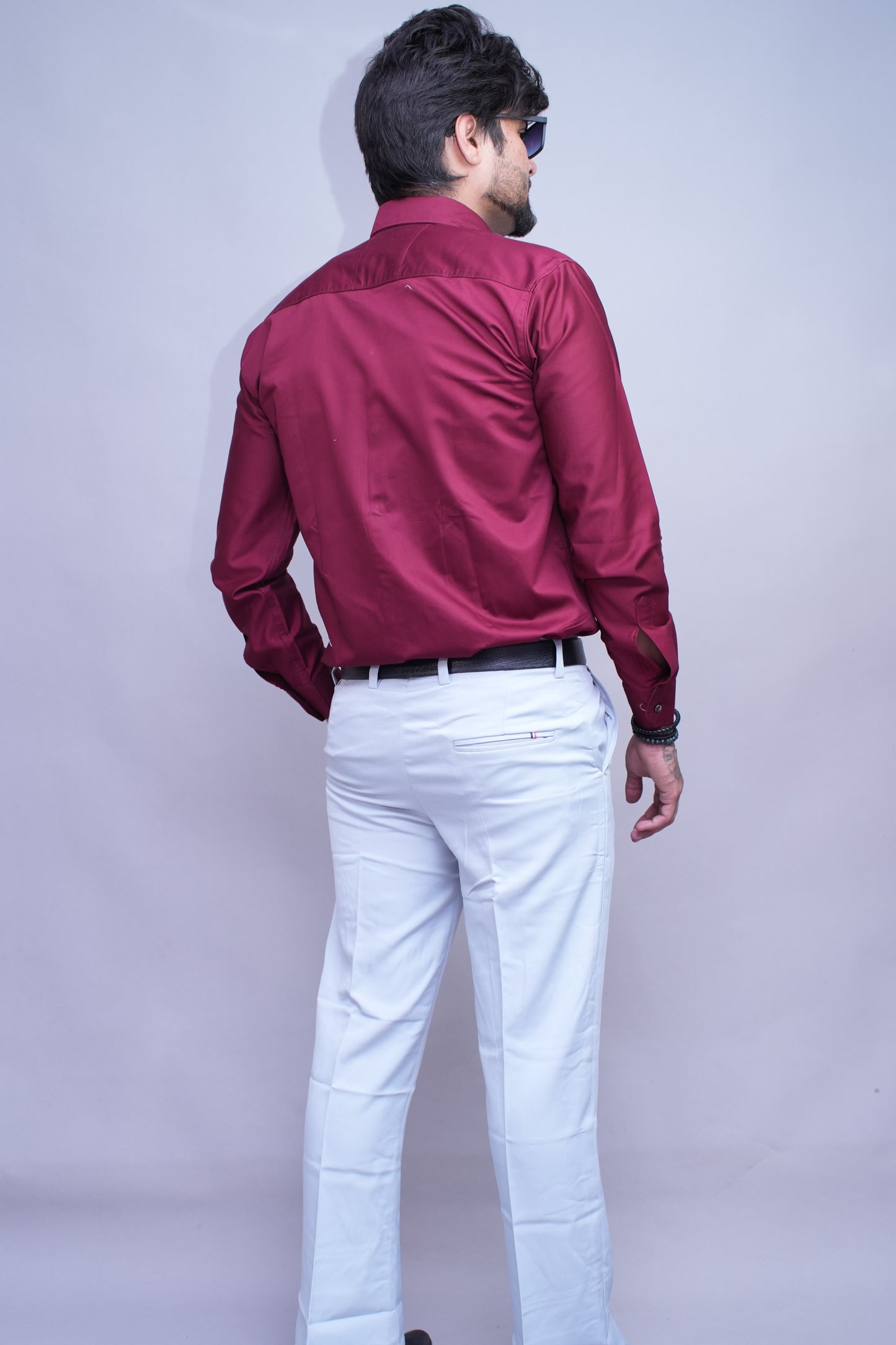 Mandarique mahroon Linen Blend Shirt