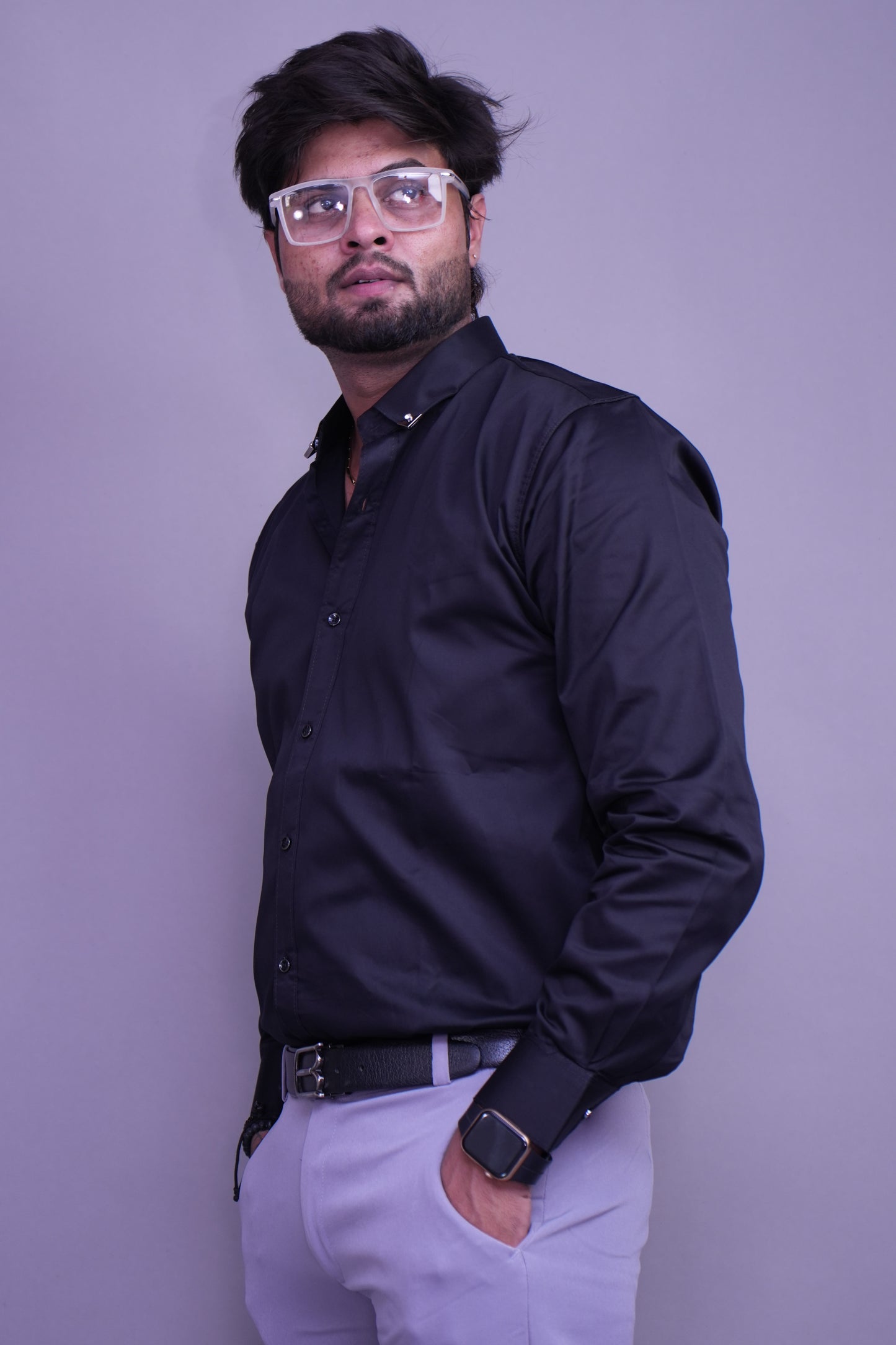 Mandarique Black Linen Blend Shirt