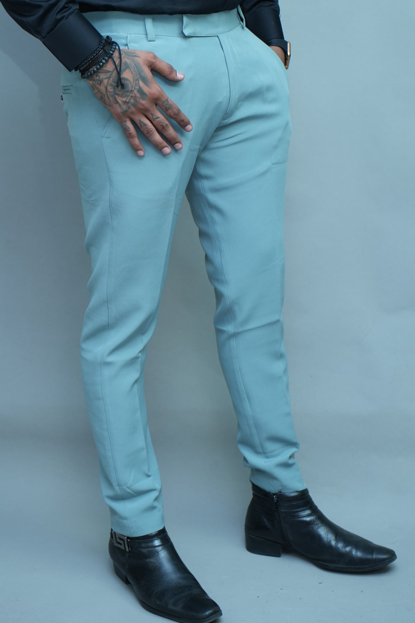 Men light green Regular Fit Textured Flat Front Formal Trousers