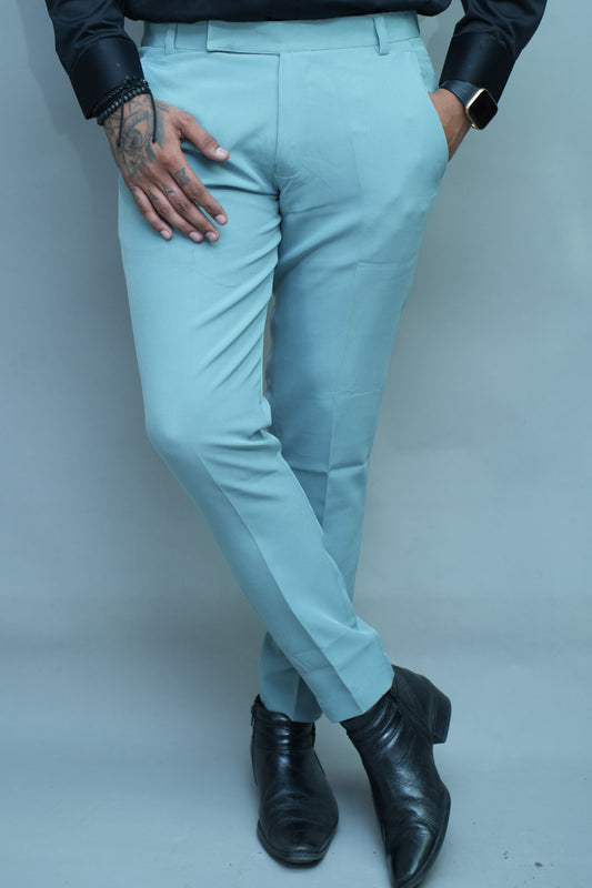 Men light green Regular Fit Textured Flat Front Formal Trousers