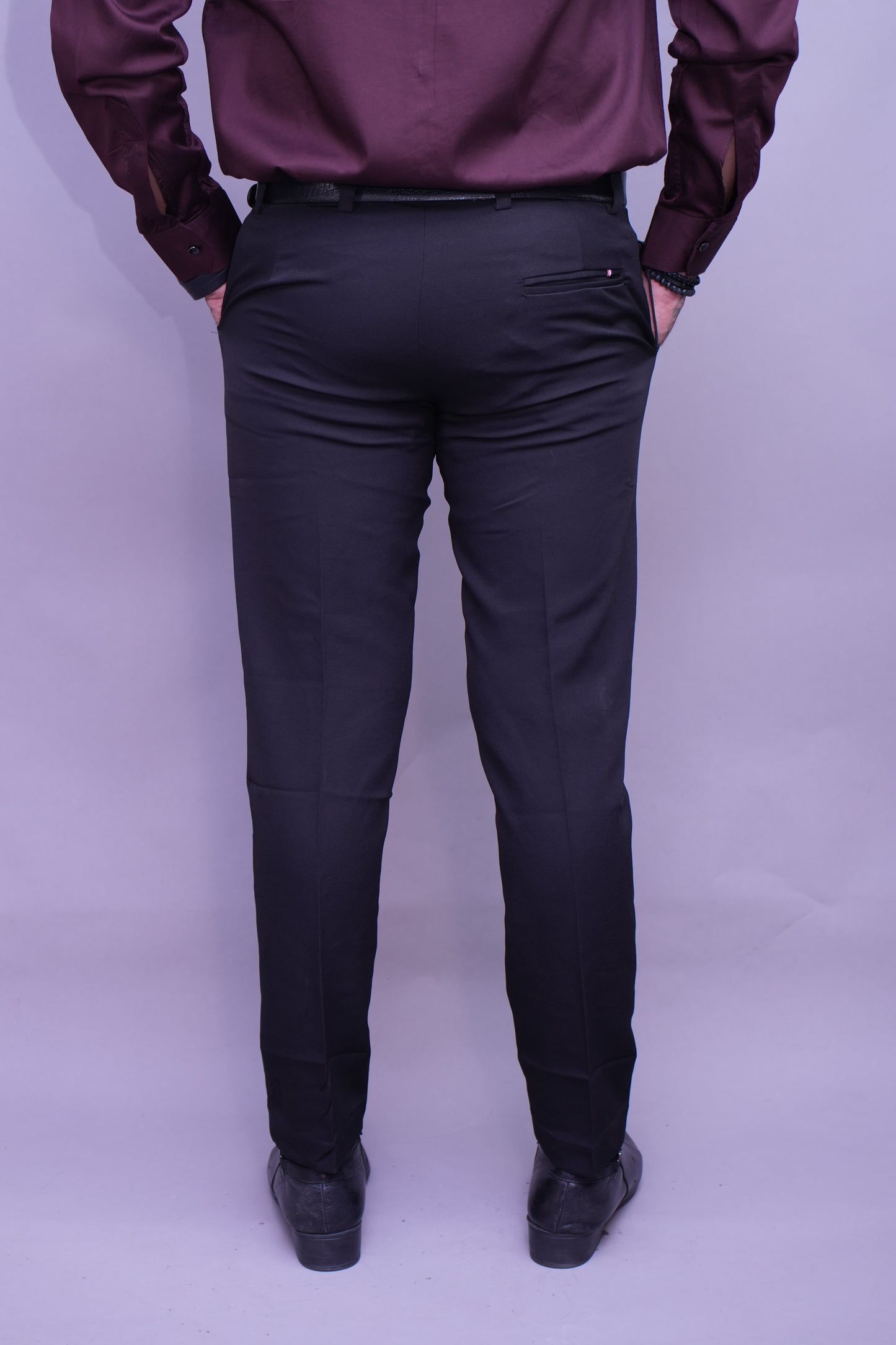 Men Black Regular Fit Solid Flat Front Formal Trousers