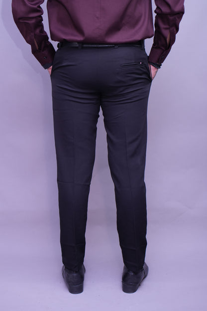 Men Black Regular Fit Solid Flat Front Formal Trousers