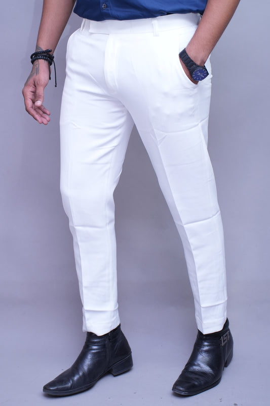 Men white Regular Fit Textured Flat Front Formal Trousers