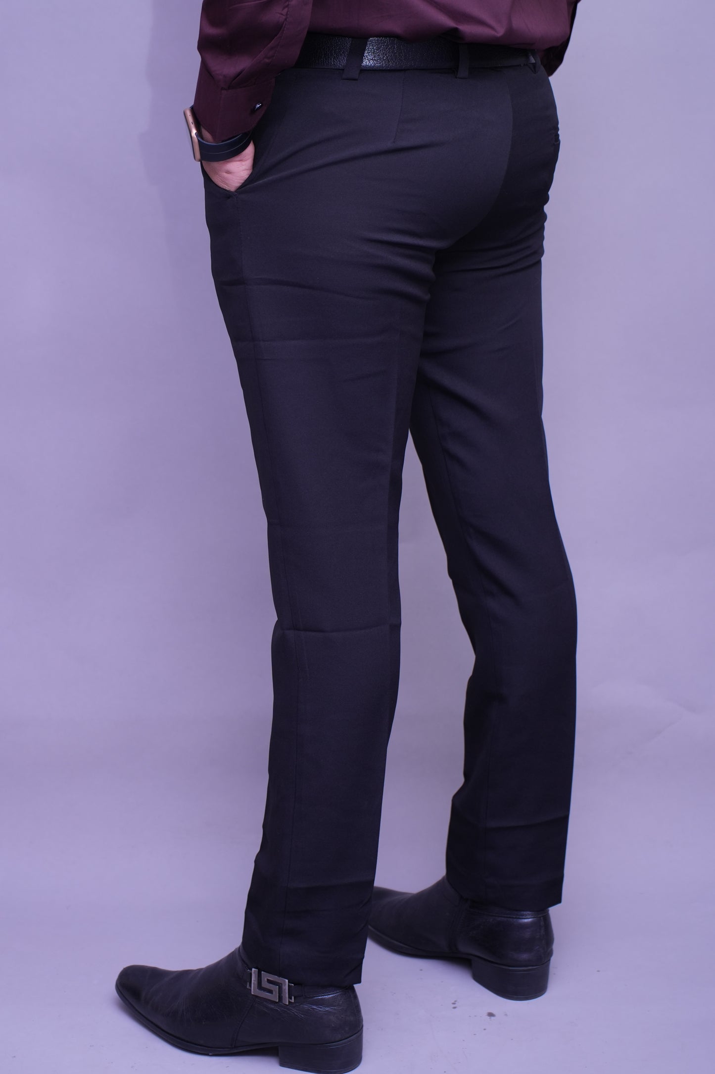 Men Black Regular Fit Solid Flat Front Formal Trousers