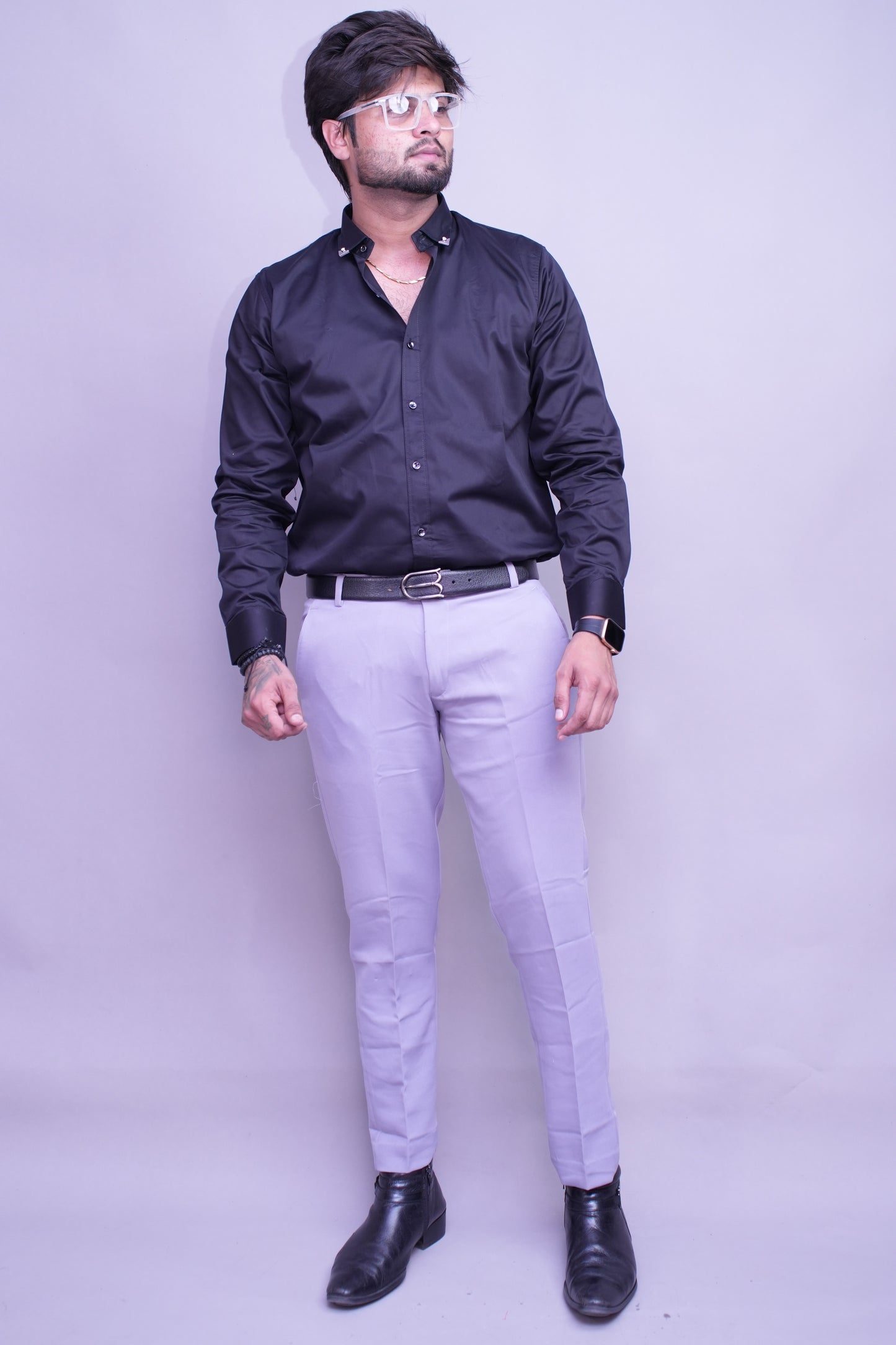 Men light Grey Regular Fit Textured Flat Front Formal Trousers