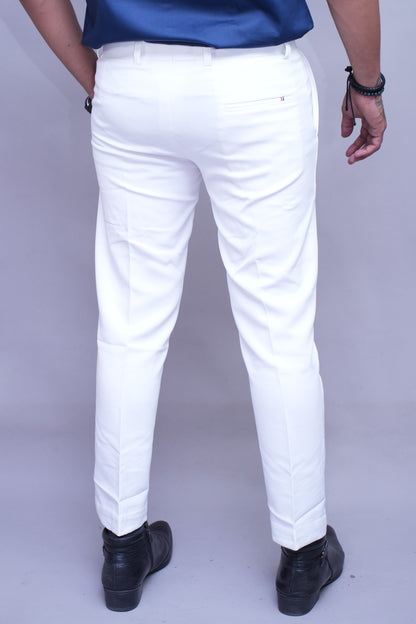 Men white Regular Fit Textured Flat Front Formal Trousers