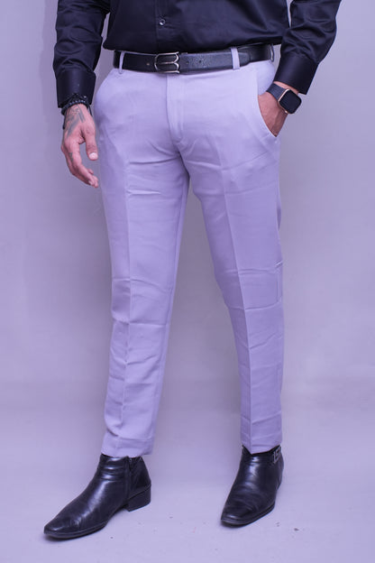 Men light Grey Regular Fit Textured Flat Front Formal Trousers