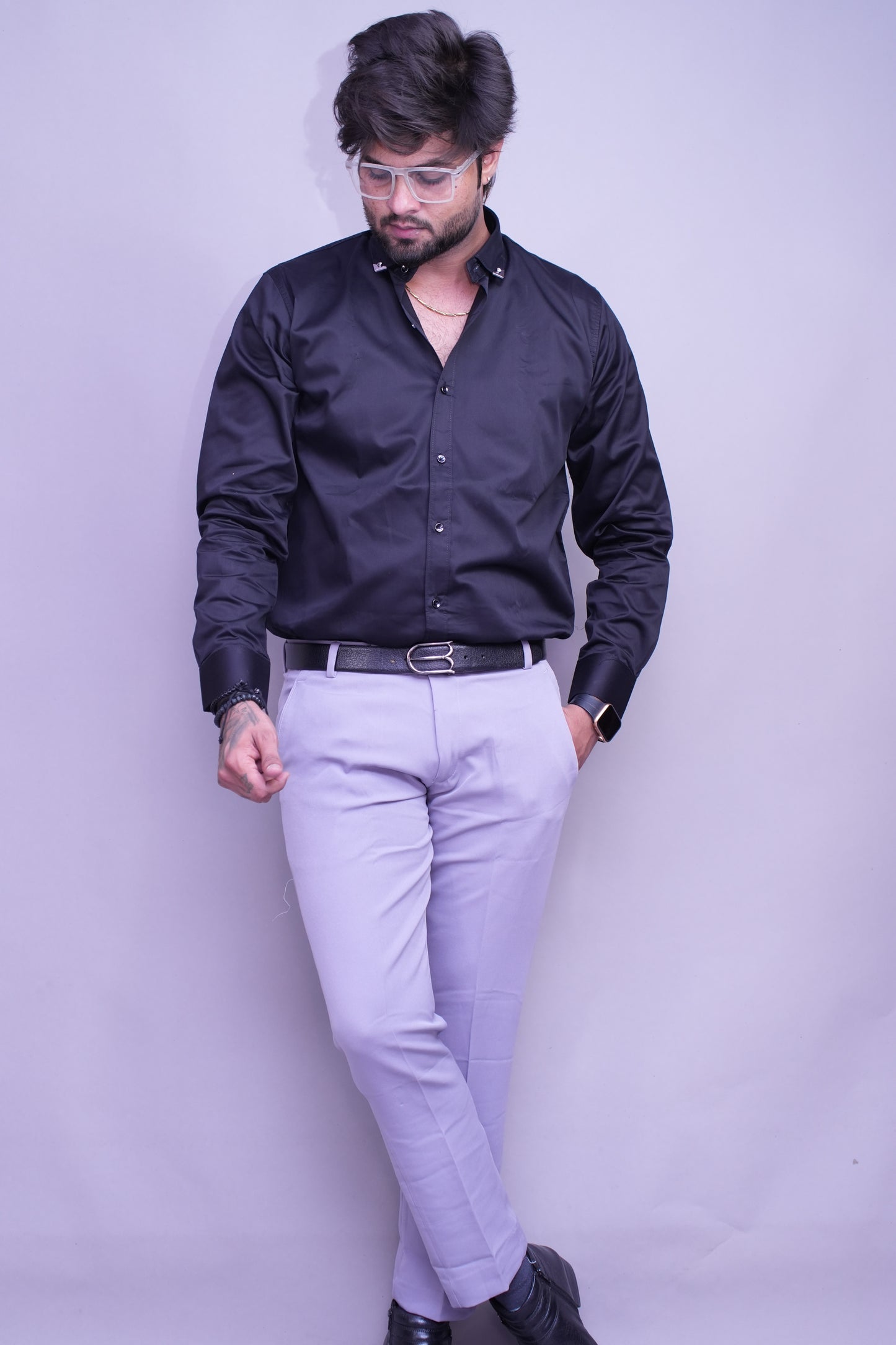 Mandarique Black Linen Blend Shirt